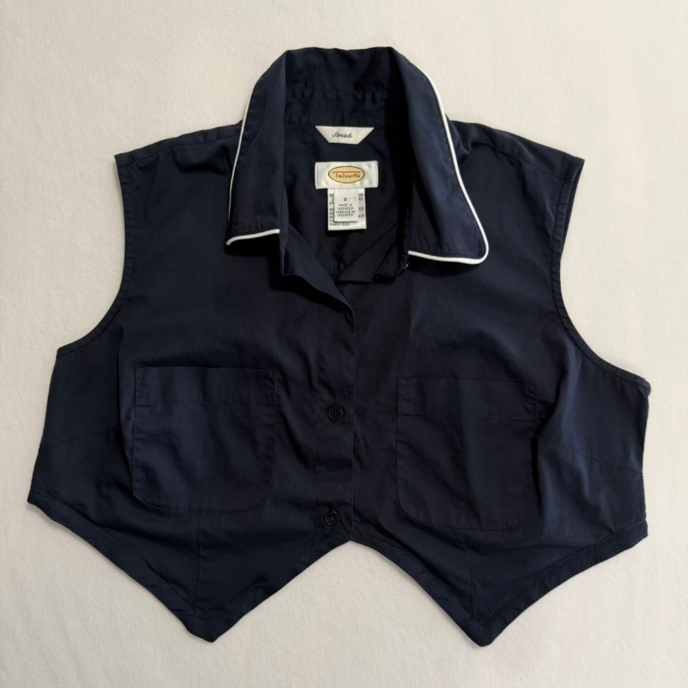 Talbots Cropped Button Front Vest Navy‎ Blue Women's Small